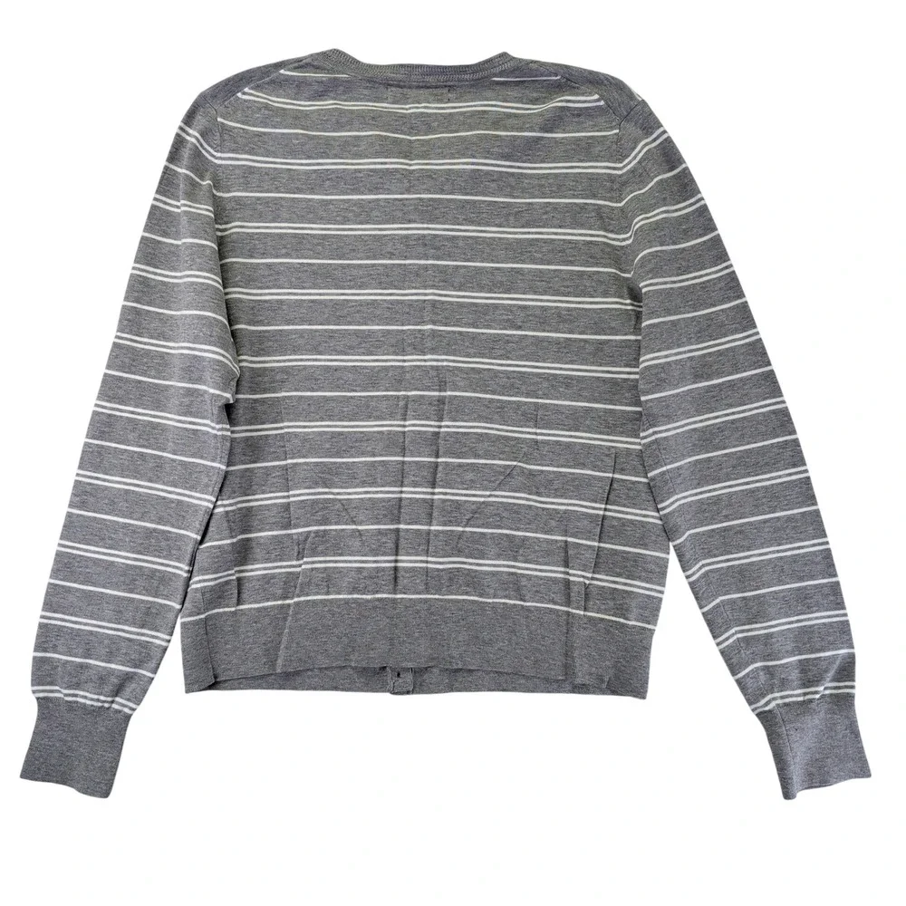 Banana Republic Womens Large Gray Striped Stretch Cotton Button Cardigan Sweater - Picture 2 of 9